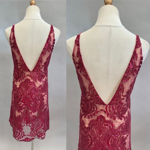 Free People Night Shimmers mini dress raspberry red Size 2 NWT New - Picture 11 of 13